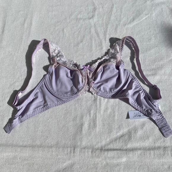 Curve Muse Lingerie Lace Bra Wired Lilac Sz 36C Unlined Sheer Floral Bow Smooth - Picture 4 of 9